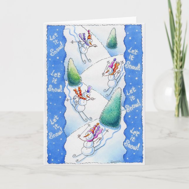 Snowmen Skiing Holiday Card (Front)