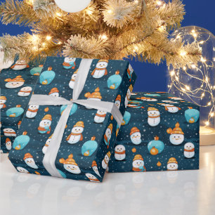Snowmen Snow Christmas Ornaments Blue Christmas Wrapping Paper