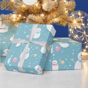 Snowmen Snowflakes Balloons Modern Christmas Wrapping Paper