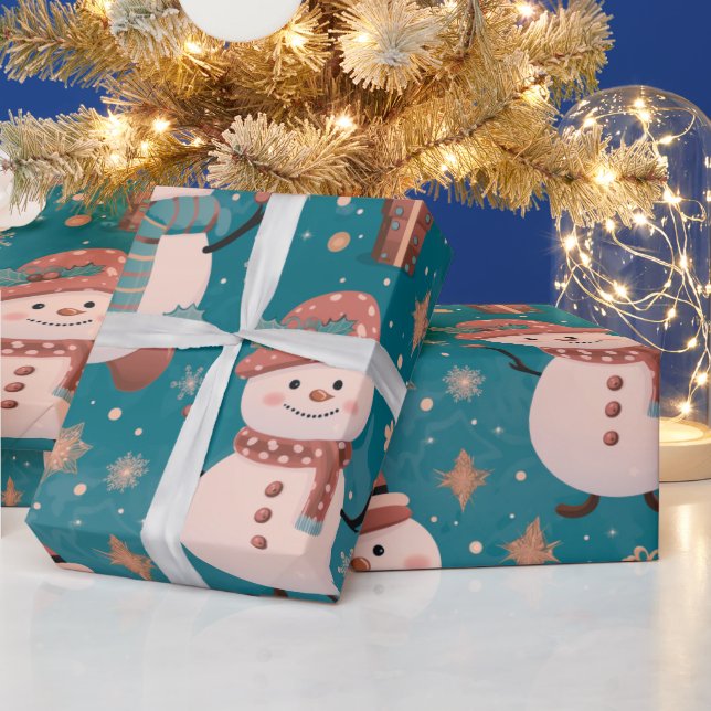 Snowmen Snowflakes Christmas Ornaments Christmas Wrapping Paper (Holidays)