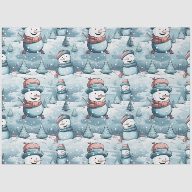 Snowmen, Snowflakes & Christmas Trees Christmas Tissue Paper (Front)