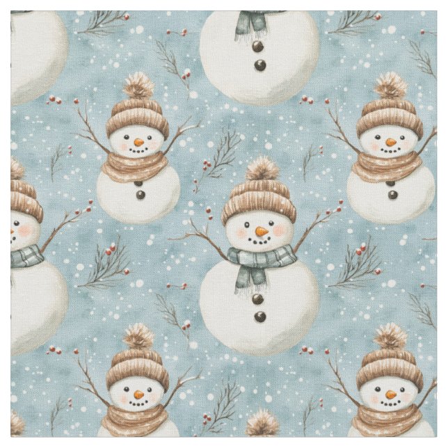 Snowmen & Snowflakes  Fabric (Close Up)