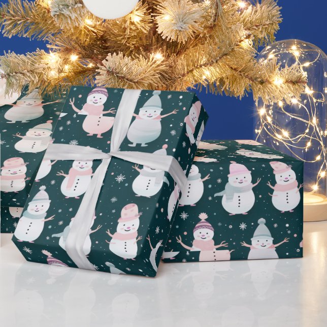 Snowmen Snowflakes Modern Christmas Wrapping Paper (Holidays)