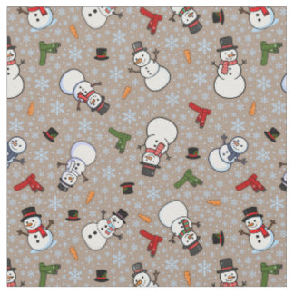 Snowmen & Snowflakes on Light Brown Fabric