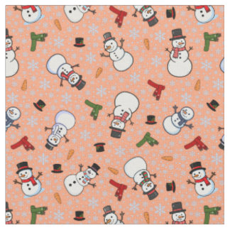 Snowmen & Snowflakes on Peach Fabric