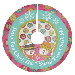 Snowmen Sung Tan Chuk Ha Holiday Tree Skirt