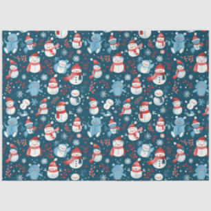Snowmen Teddy Bears Snowflakes Greenery Christmas Tissue Paper