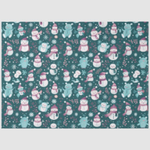 Snowmen Teddy Bears Snowflakes Greenery Christmas Tissue Paper