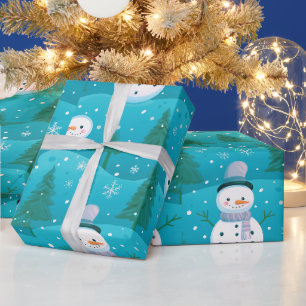Snowmen trees Snowflakes Modern Christmas Wrapping Paper