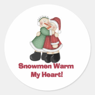 Snowmen Warm My Heart Classic Round Sticker