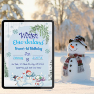 Snowmen Winter One-derland 1st Birthday Invitation