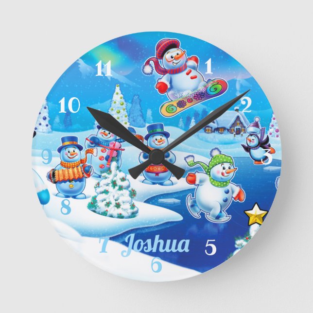 Snowmen Winter Wonderland. Medium wall clock (Front)