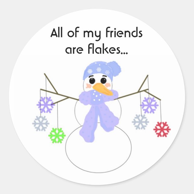Snowmen with Colourful Snowflakes Classic Round Sticker (Front)