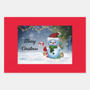Snowmen Wrapping Paper Flat Sheet Set of 3