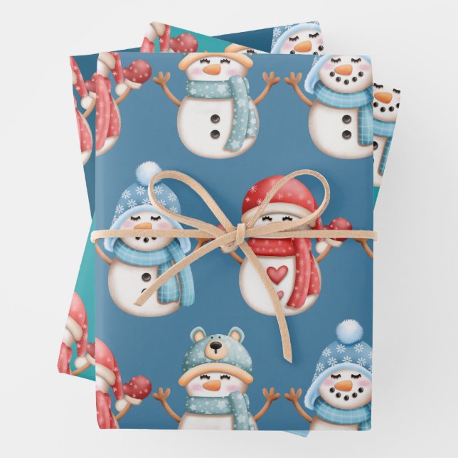 Snowmen Wrapping Paper Sheet Set (In situ)