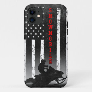 SNOWMOBILE AMERICAN FLAG BLACK Sled Winter Sport R iPhone 11 Case