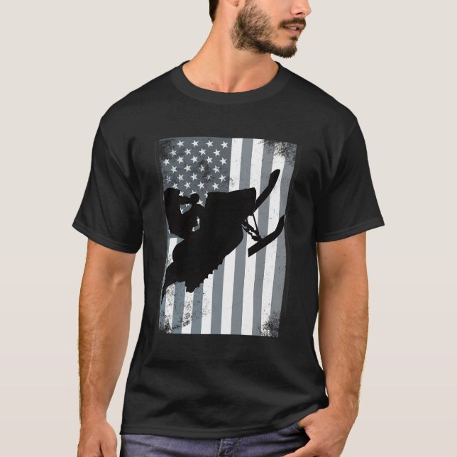 Snowmobile American Flag Snocross Usa Ride Sled Di T-Shirt (Front)