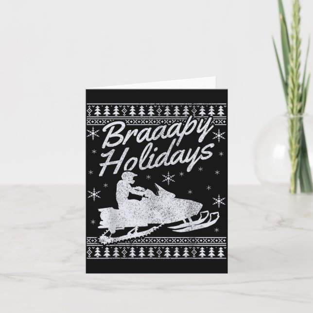 Snowmobile Braapy Holidays Funny Braap Ugly Christ Card (Front)