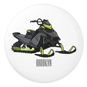 Snowmobile cartoon illustration ceramic knob