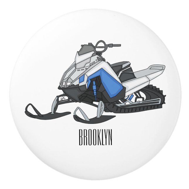 Snowmobile cartoon illustration ceramic knob (Front)