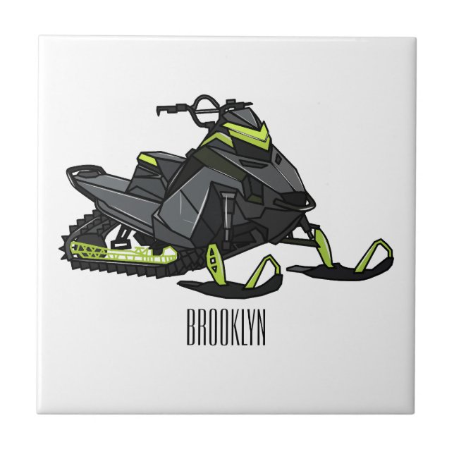 Snowmobile cartoon illustration  ceramic tile (Front)