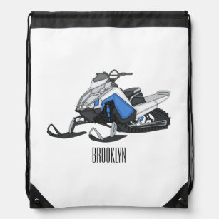 Snowmobile cartoon illustration drawstring bag