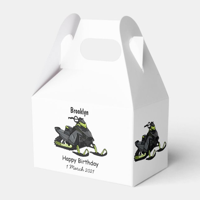Snowmobile cartoon illustration favour box (Front Side)