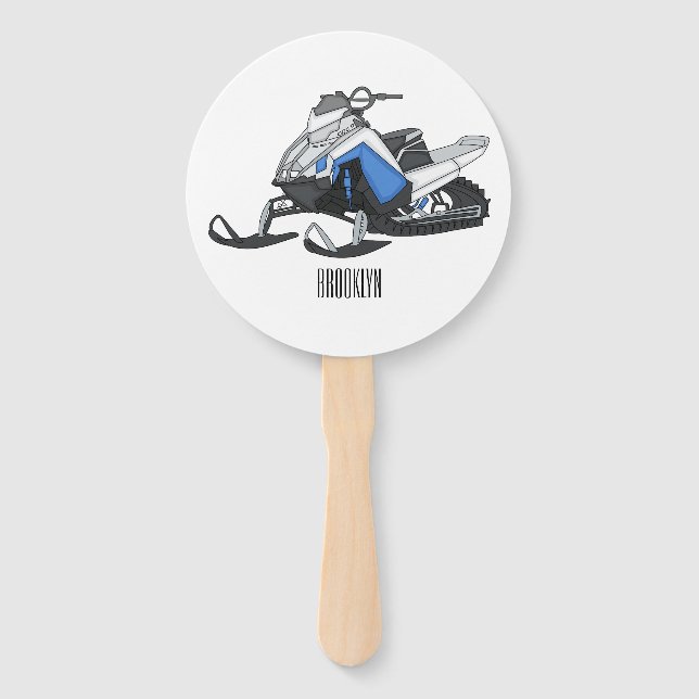 Snowmobile cartoon illustration  hand fan (Front)