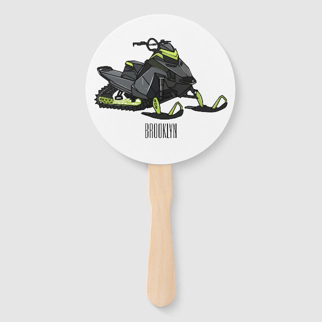 Snowmobile cartoon illustration  hand fan (Front)