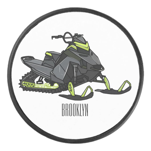 Snowmobile cartoon illustration  hockey puck (Front)