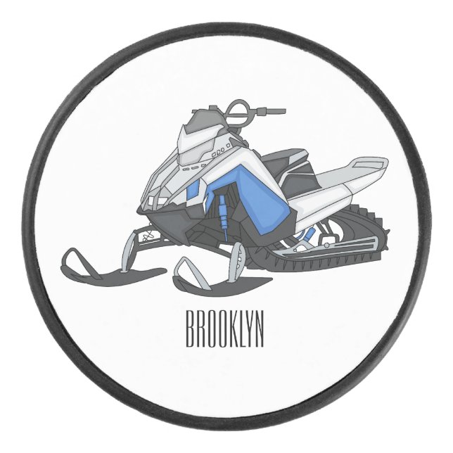 Snowmobile cartoon illustration hockey puck (Front)