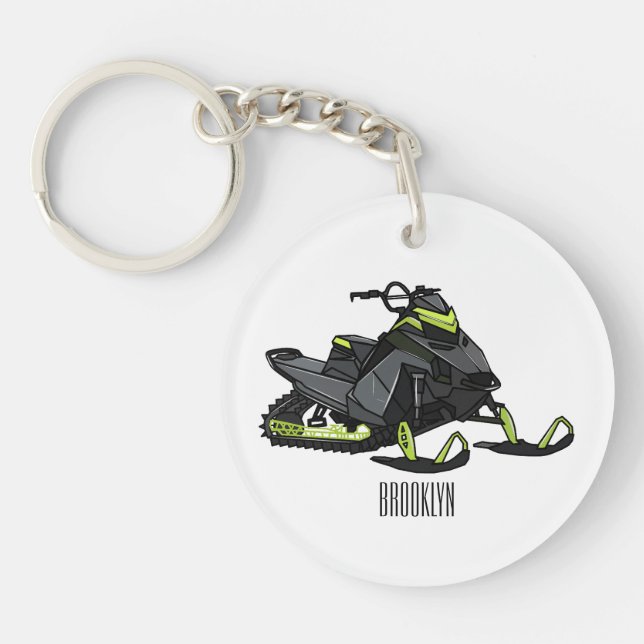 Snowmobile cartoon illustration  key ring (Front)