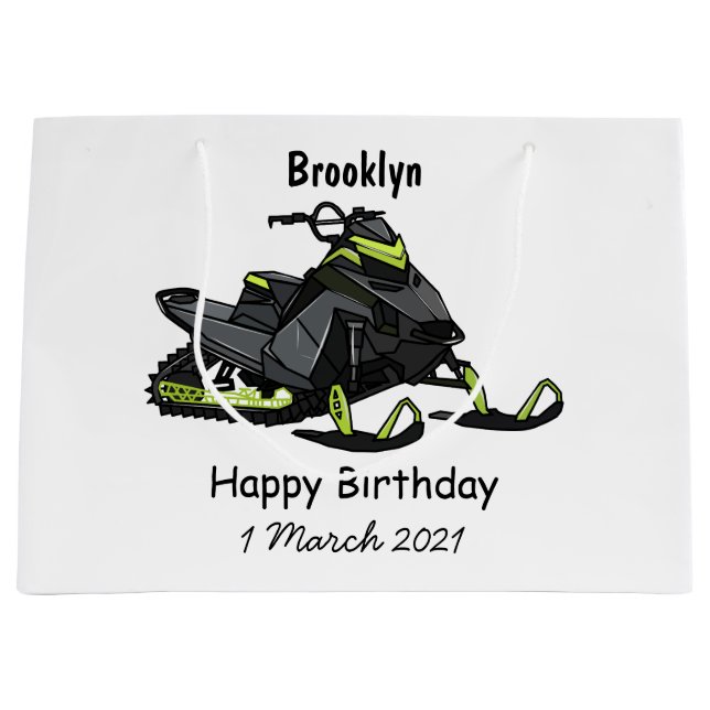 Snowmobile cartoon illustration large gift bag (Front)