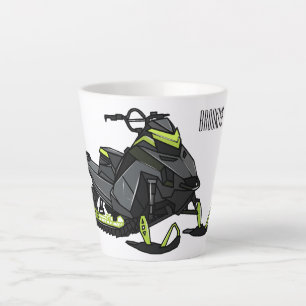 Snowmobile cartoon illustration latte mug