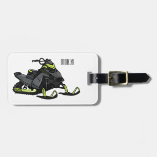 Snowmobile cartoon illustration luggage tag