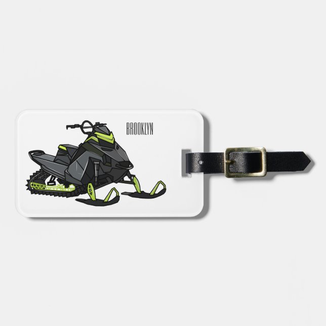 Snowmobile cartoon illustration luggage tag (Front Horizontal)