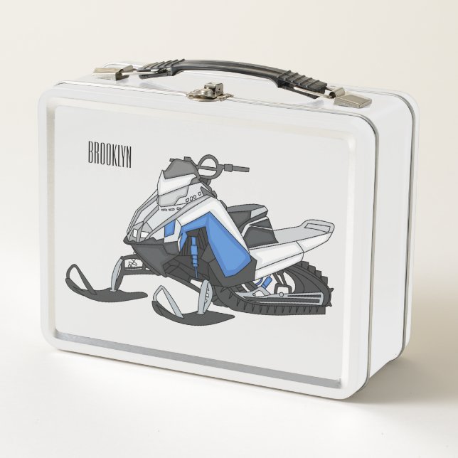 Snowmobile cartoon illustration metal lunch box (Front)