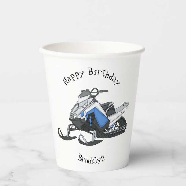 Snowmobile cartoon illustration paper cups (Front)