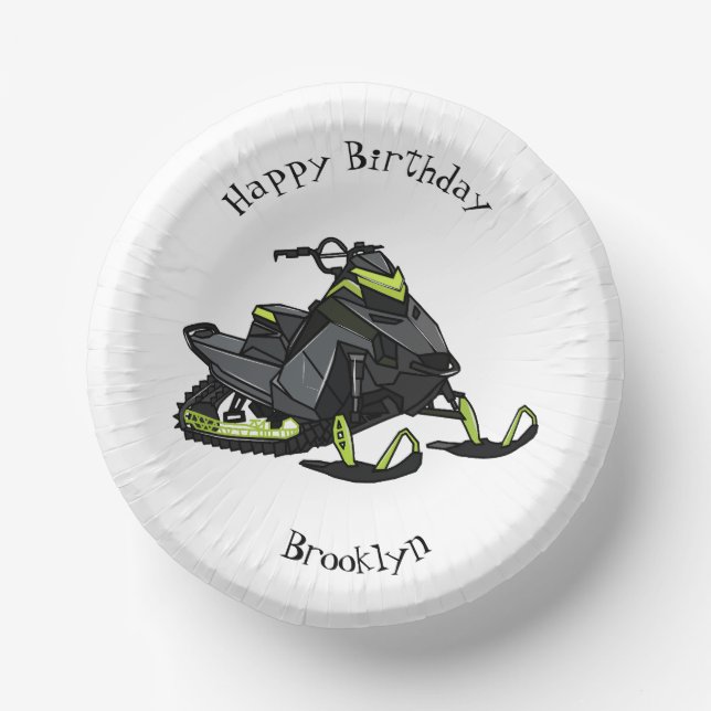 Snowmobile cartoon illustration paper plate (Front)