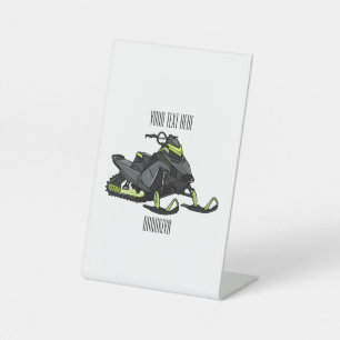Snowmobile cartoon illustration pedestal sign
