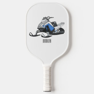 Snowmobile cartoon illustration pickleball paddle