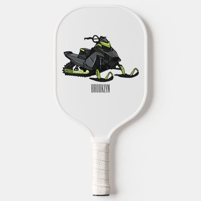 Snowmobile cartoon illustration  pickleball paddle (Front)
