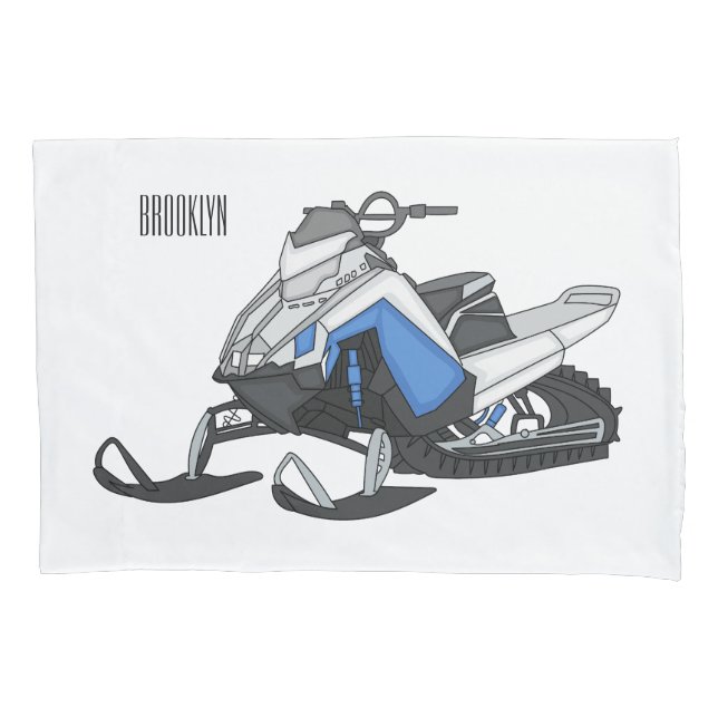 Snowmobile cartoon illustration pillowcase (Front)