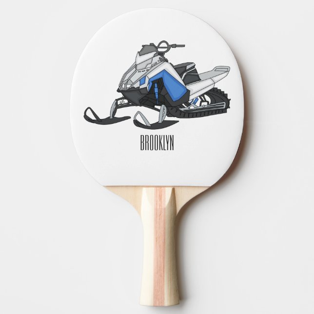 Snowmobile cartoon illustration ping pong paddle (Front)