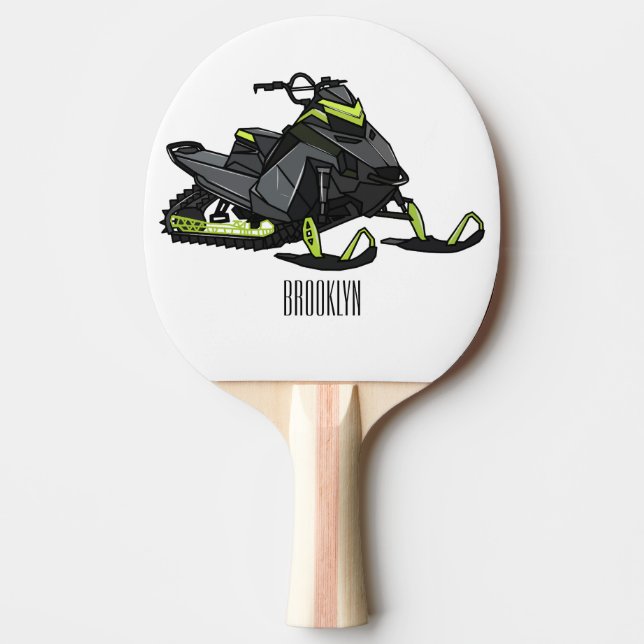 Snowmobile cartoon illustration  ping pong paddle (Front)