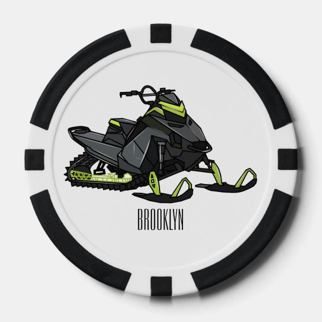 Snowmobile cartoon illustration  poker chips (Front)