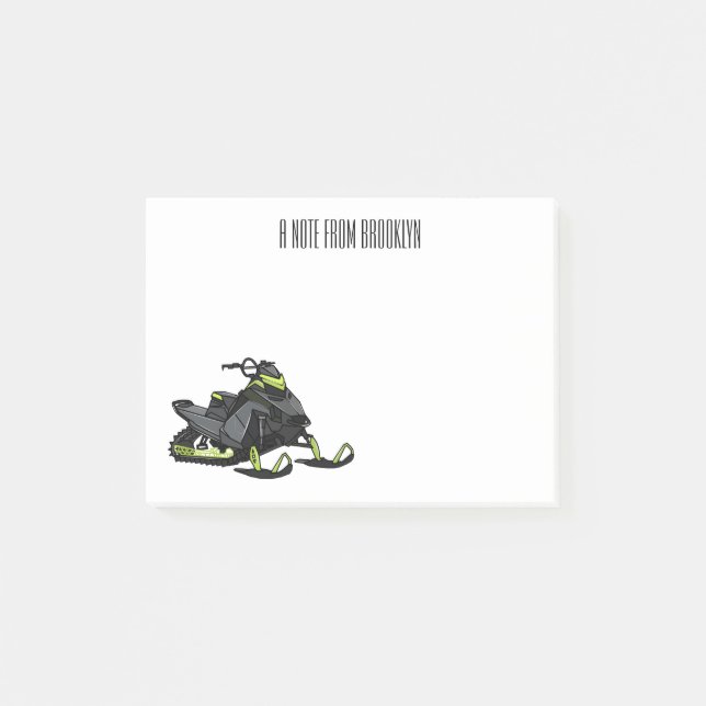 Snowmobile cartoon illustration  post-it notes (Front)