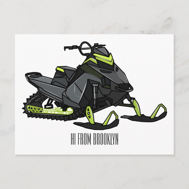 Snowmobile cartoon illustration  postcard (Front)