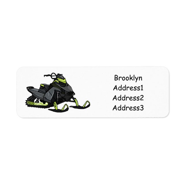 Snowmobile cartoon illustration return address label (Front)