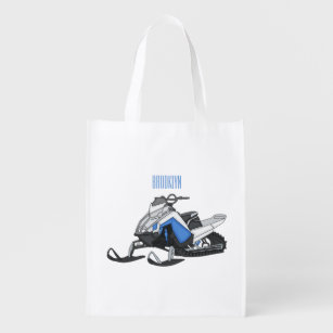 Snowmobile cartoon illustration  reusable grocery bag
